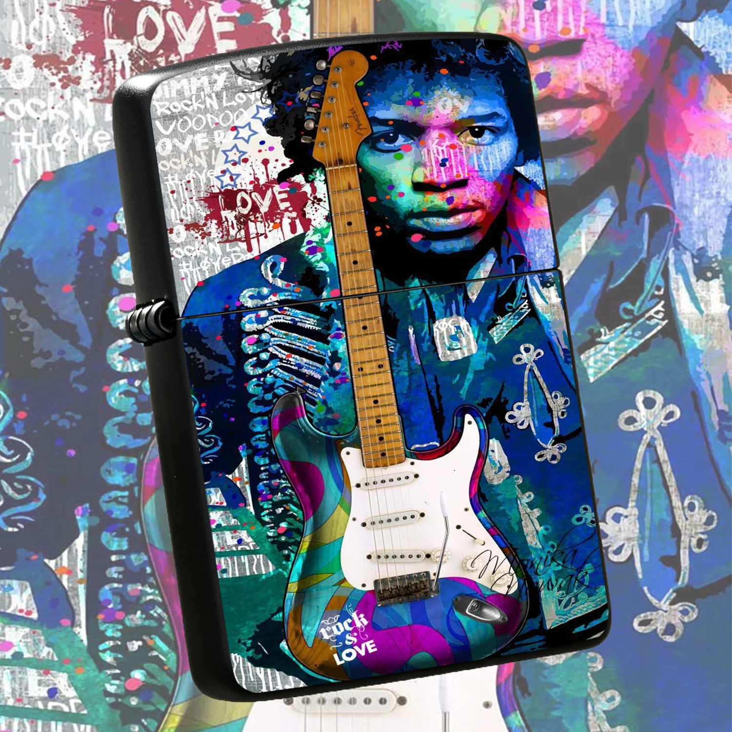 Trendy Rock Legend Themed Colorful Printed Portable Ignition Gear, Retro Electric Guitar Creative Art Print Decor, Daily Carry Accessory, Perfect Gift And Collectible Memorabilia, Fits All Kinds Of Daily Scenarios, Great Texture To Highligh