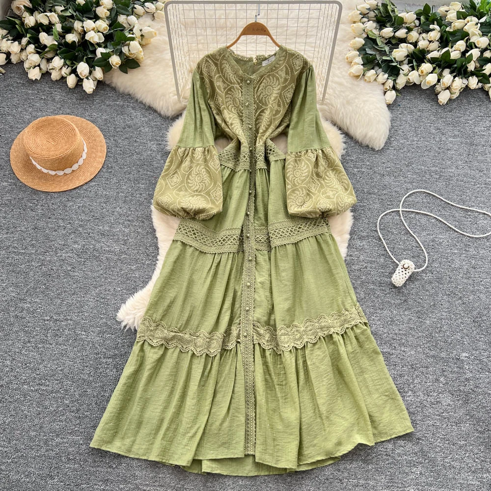 시크 빈티지 섹시 자카드 슬림 엘레강스 페어리 한국 패션 보헤미안 선드레스 여성 의류 롱 드레스