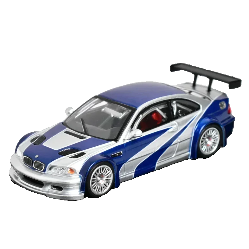 1:64 BMW E46 M3 GTR die-cast alloy simulation static model, boys collection decorative toy, for children's holiday gifts.