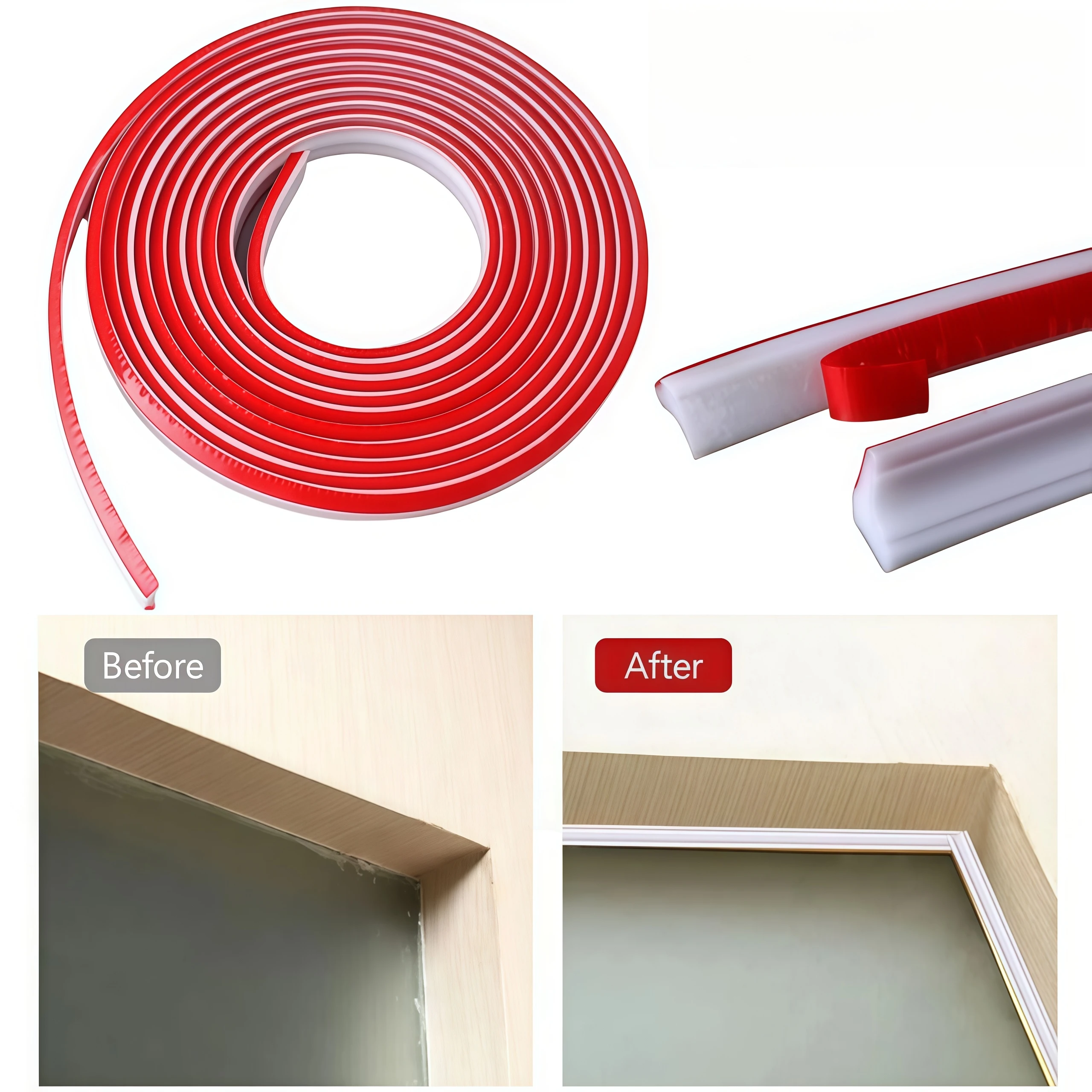 Tira decorativa autoadhesiva para techo, borde moldeado de 12mm/0,47 pulgadas, línea de TPE suave, esquina de pared para ventana de baño y cocina, 1 ud.