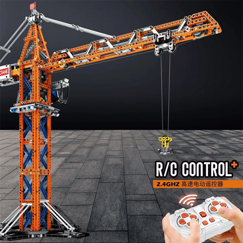 Reobrix 22013 Tower Crane Model Rc APP Remote Control Engineering Series DIY Toys Building Blocks Gift For Boys 1288Pcs