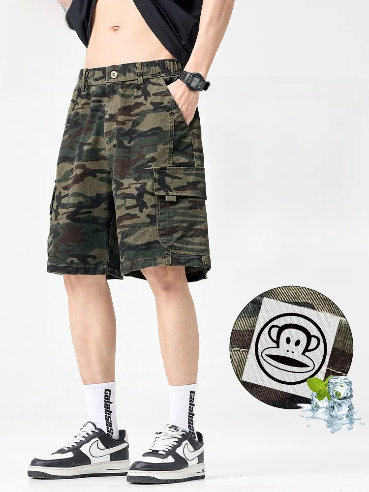 

PaulFrank American Sle Camouflage orts Men Summer Trendy Vintage Loose Pure Cotton Casual Five-Quarter Length Pants