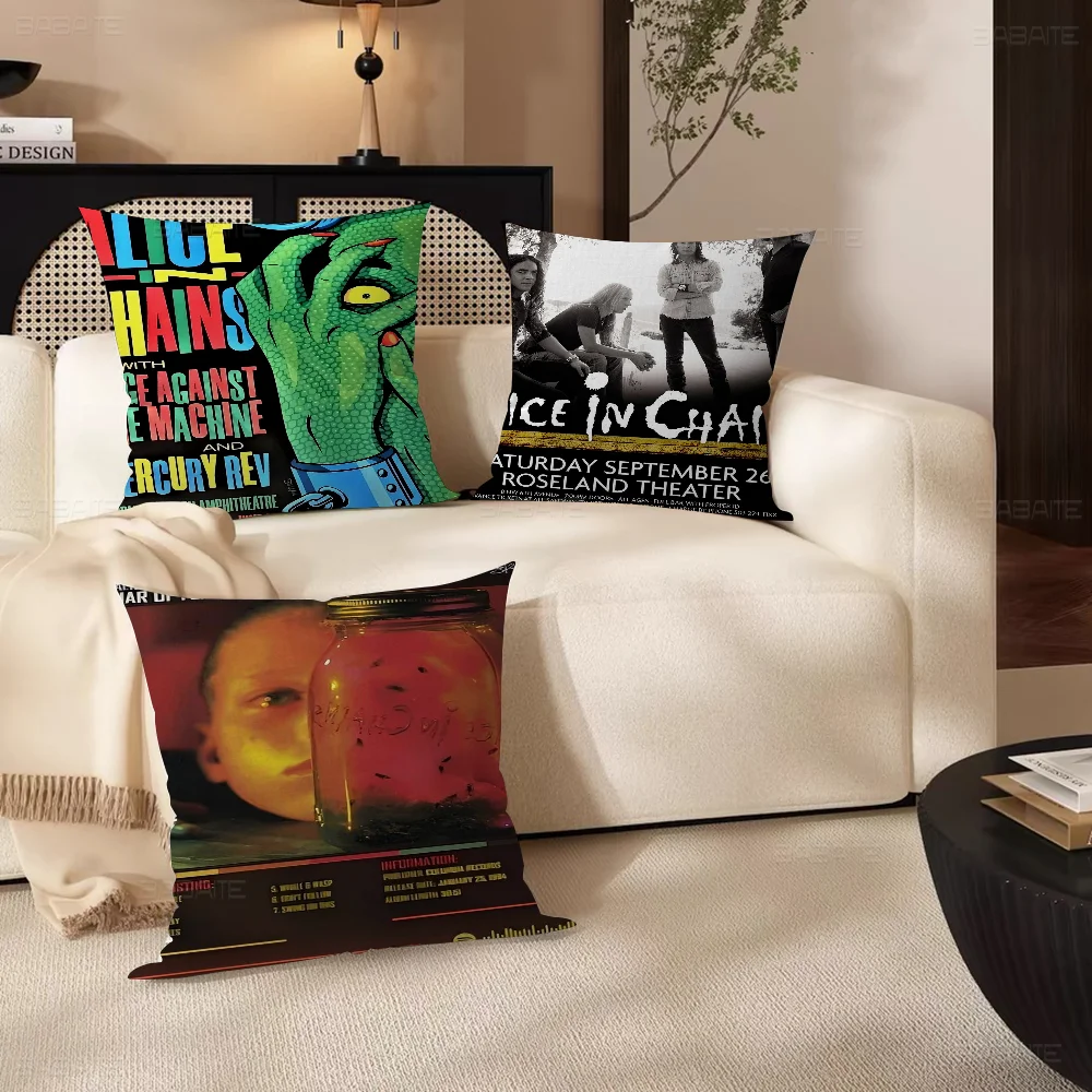 

Rock Band A-Alice-I-n-C-Chains Pillow Covers Cartoon Sofa Decorative Home Double-sided Printing Short Plush Cute Cushion Cover