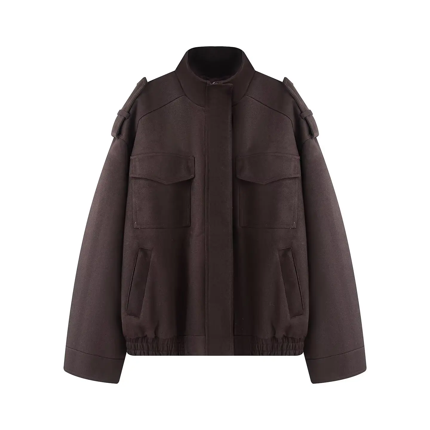 JNLEAOG Jesienna Nowa Damska Modna Uniwersalna Kurtka Ozdobiona Sztuczną Skórą, Długi Rękaw, Zapinana na Zamek, Wykonana z Włókna Poliestrowego