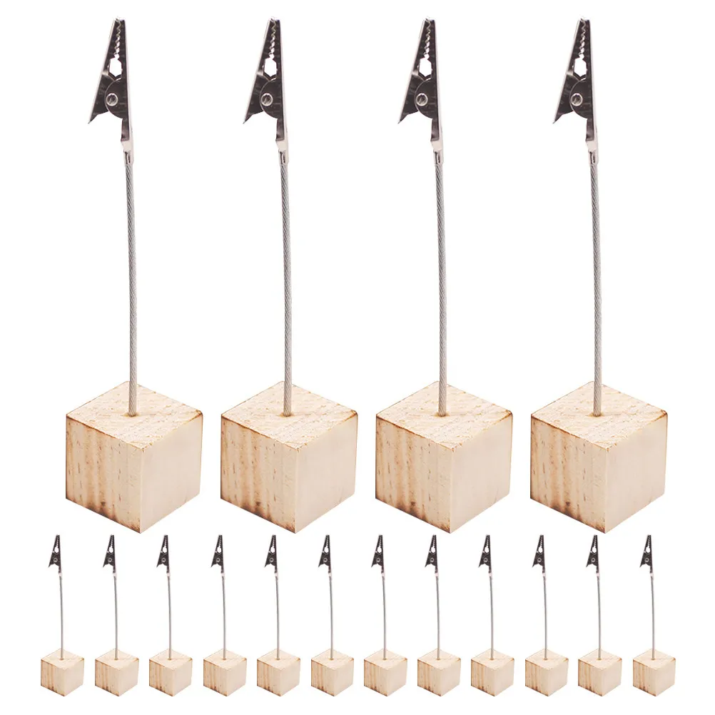 24Pcs Vintage Cube Memo Clip Holder Wooden Table Number Name Place Card Photo Note Paper Menu Clip Index Card Holder