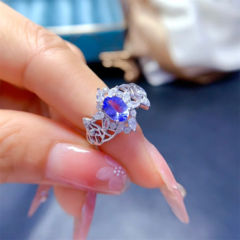 Authentic Natural Genuine Tanzanite 925 Silver Ring for Women Gemstone Fine Jewelry Gift  with Certificate