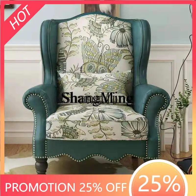 

FG fabric leisure single sofa French leather high back chair living room small apartment sofa chair