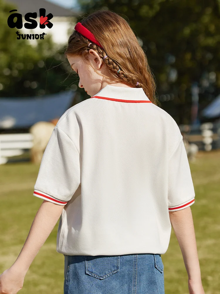 قميص بولو Tween Girls Youthful School Season Preppy Style Sweet كاجوال بنمط مطبوع وطية صدر السترة #3