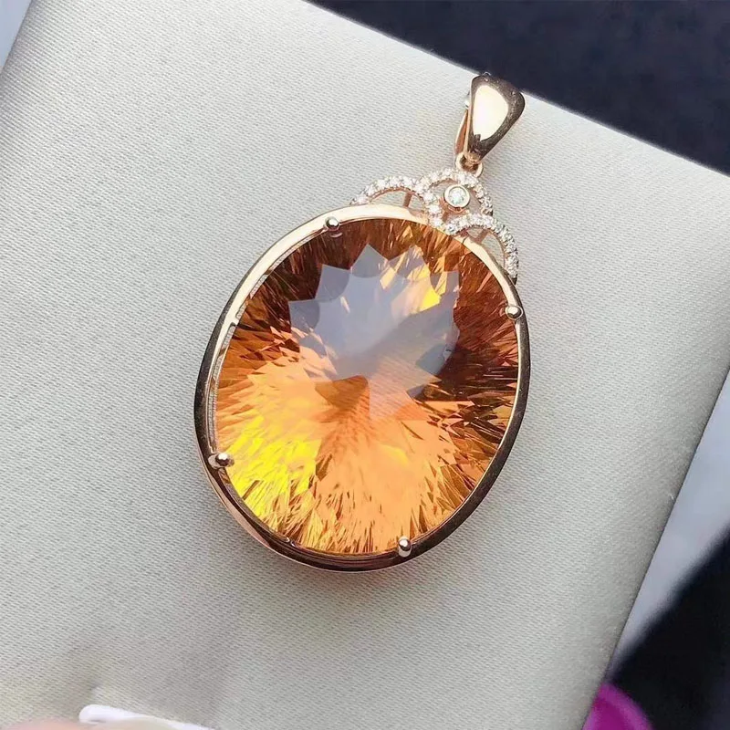 18k gold with diamond set natural citrine pendant 41 carat diamond necklace wedding pendant factory wholesale