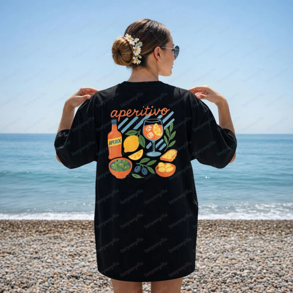 Camiseta Aperol Aperitivo, camiseta moderna italiana de la costa de Amalfi, camiseta La Dolce Vita Aperol Spritz, ropa de verano italiana para mujer, Top Y2k