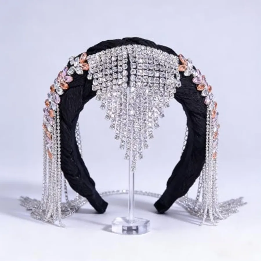 

Luxury Crystal Rhinestone Headband, Bridal Wedding Hair Accessory Handmade Bohemian Style Hair Crown Wide Brimmed Headwear Ethn