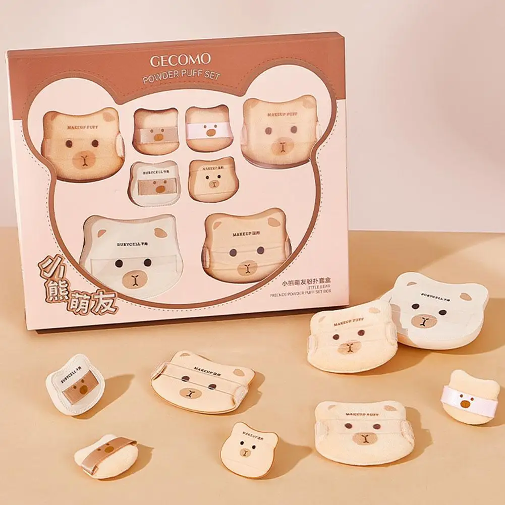 ชุดพัฟแต่งหน้ารูปหมีน่ารัก 5/8 ชิ้น พัฟเนื้อนุ่มแบบฟล็อกกิ้ง ใช้ได้ทั้งแบบเปียกและแบบแห้ง พัฟขนาดเล็กสำหรับแต่งหน้า