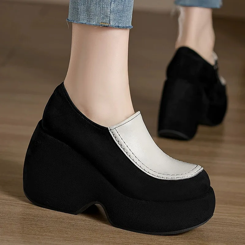 Thick soled sponge sole loafers 2026 slope follow-up shoes  height increasing high heels for women
