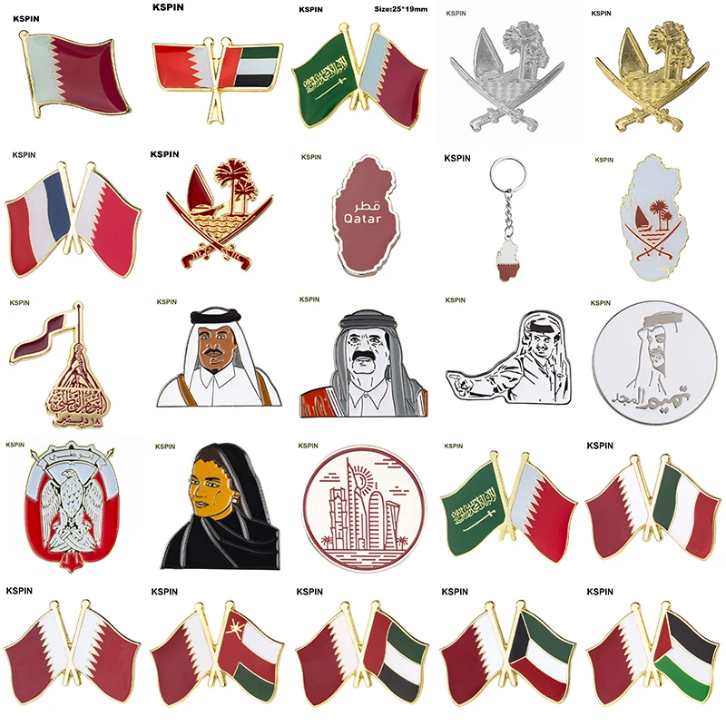 5pcs a lot Qatar Flag Badge Flag Brooch National Flag Lapel Pin International Travel Pins