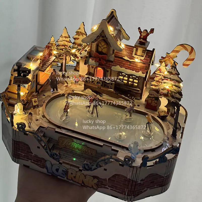 Ice Spinning Sound Rotatable Music Box Hand-assembled Building Block Puzzle Gift
