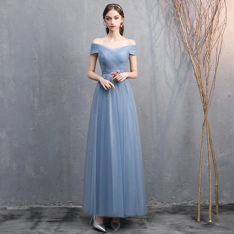 

Ele ey Blue One oulder Maids Dr Spring New Arrival Women's Long A-Line Skirt Ball Gown Slimming Wedding Guest Dr