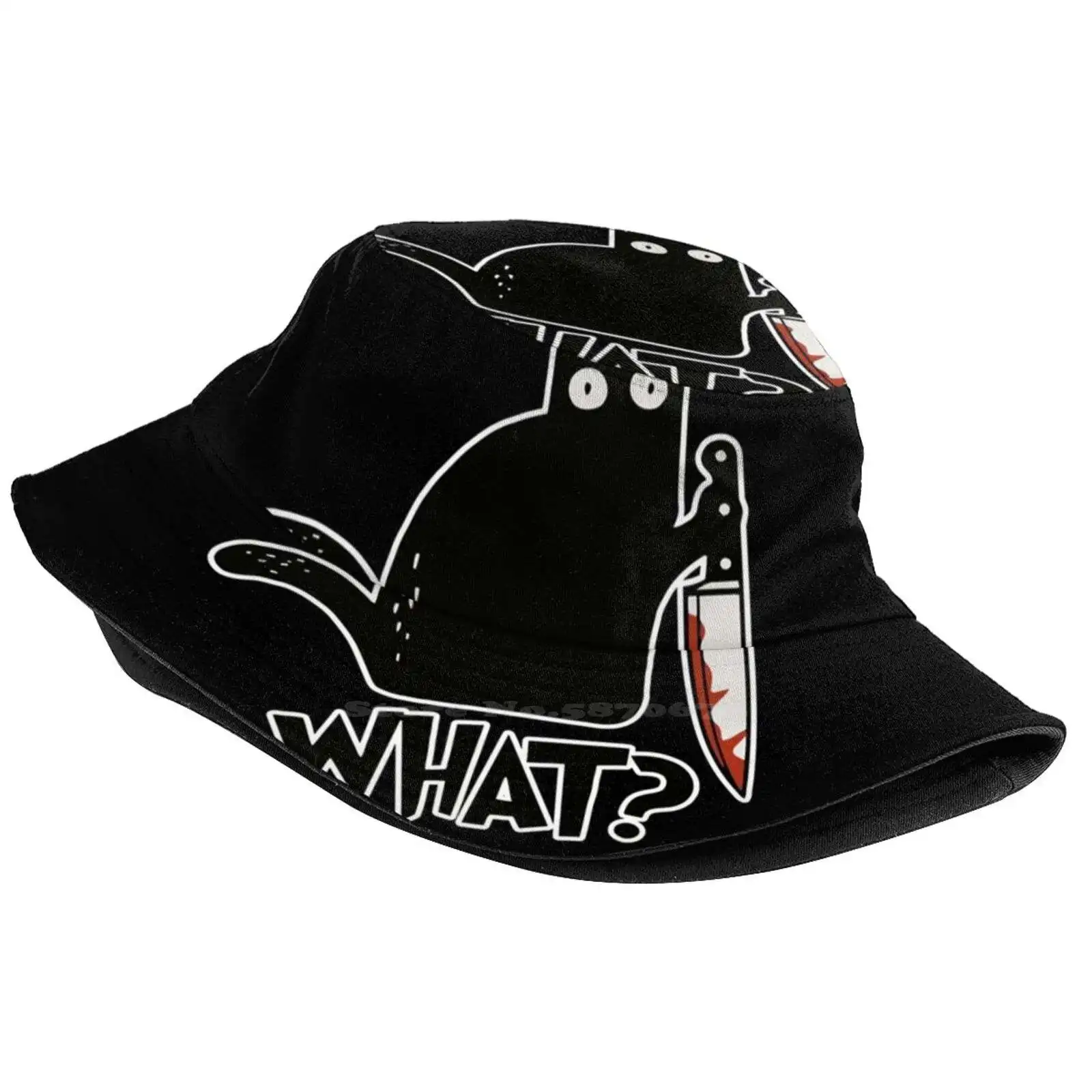 Cat What ? Murderous Black Cat With Knife Gift Premium Unisex Fisherman Hats Cap Womens Cat What Cat What Murderous Black Cat