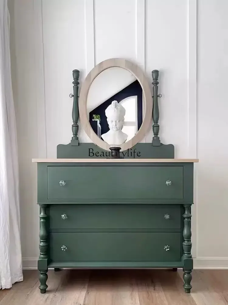 

09z.French retro green chest dresser light luxury bedroom solid wood dresser Nordic style