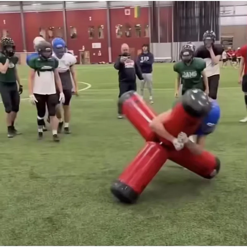 Sprzęt do treningu rugby dla juniorków, 4-kierunkowy tackler, sprzęt do futbolu z kolumną do touchdowu i kartą.