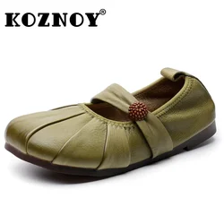 Koznoy 2cm 2024 Native Flats Shoes Women Natural Cow Genuine Leather Soft Soled Loafer Slip on Ethnic Oxfords Moccasins Comfy