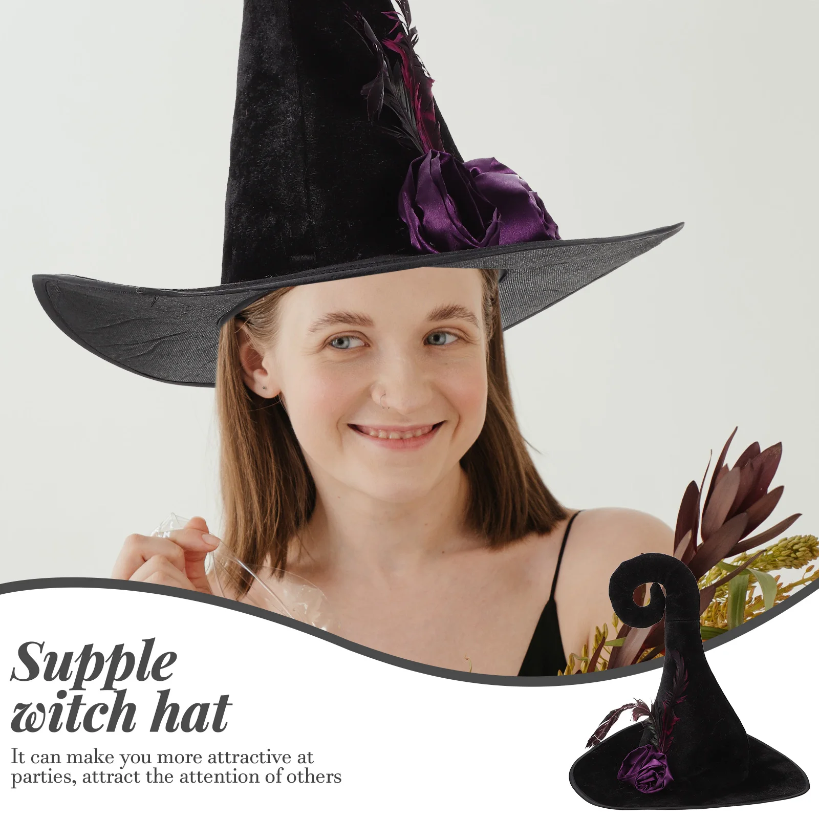 

Witch Hat Halloween Party Decorations Comfortable Women Hats Cloth Costume Prop Supple Material Easy Clean Maintain Reusable