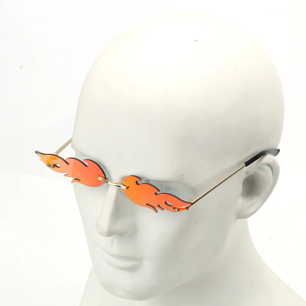 Rimless Wave Sunglasses UV 400 Eyewear Trending Narrow Fire Flame Sunglasses Fashion Streetwear Car Driving Glasses