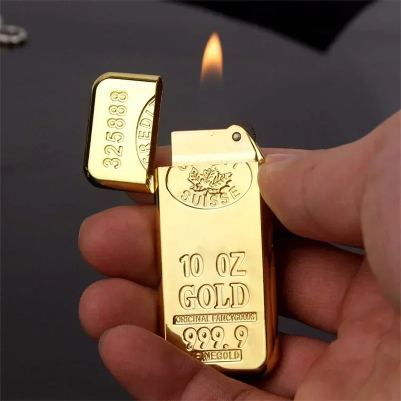 Shiny Golden Bar Butane Lighter Creative Ultra-thin Mini Grinding Wheel Flint Lighters Smoking Accessories Gadgets for Men