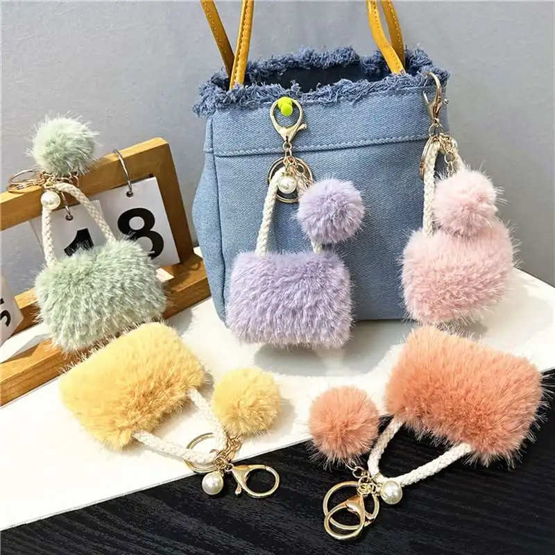 Hot sale Creative Acrylic Plush Ball Keyring Soft Plush Stuffed Star Keycahin Cute Chain Colorful Pendant Bag Hanging