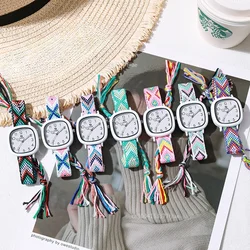 Simple Ladies High Quality Ethnic Style Woven Watch Fashion Women Canvas Strap Quartz Wristwatch Sweet Student Gifts Relogio