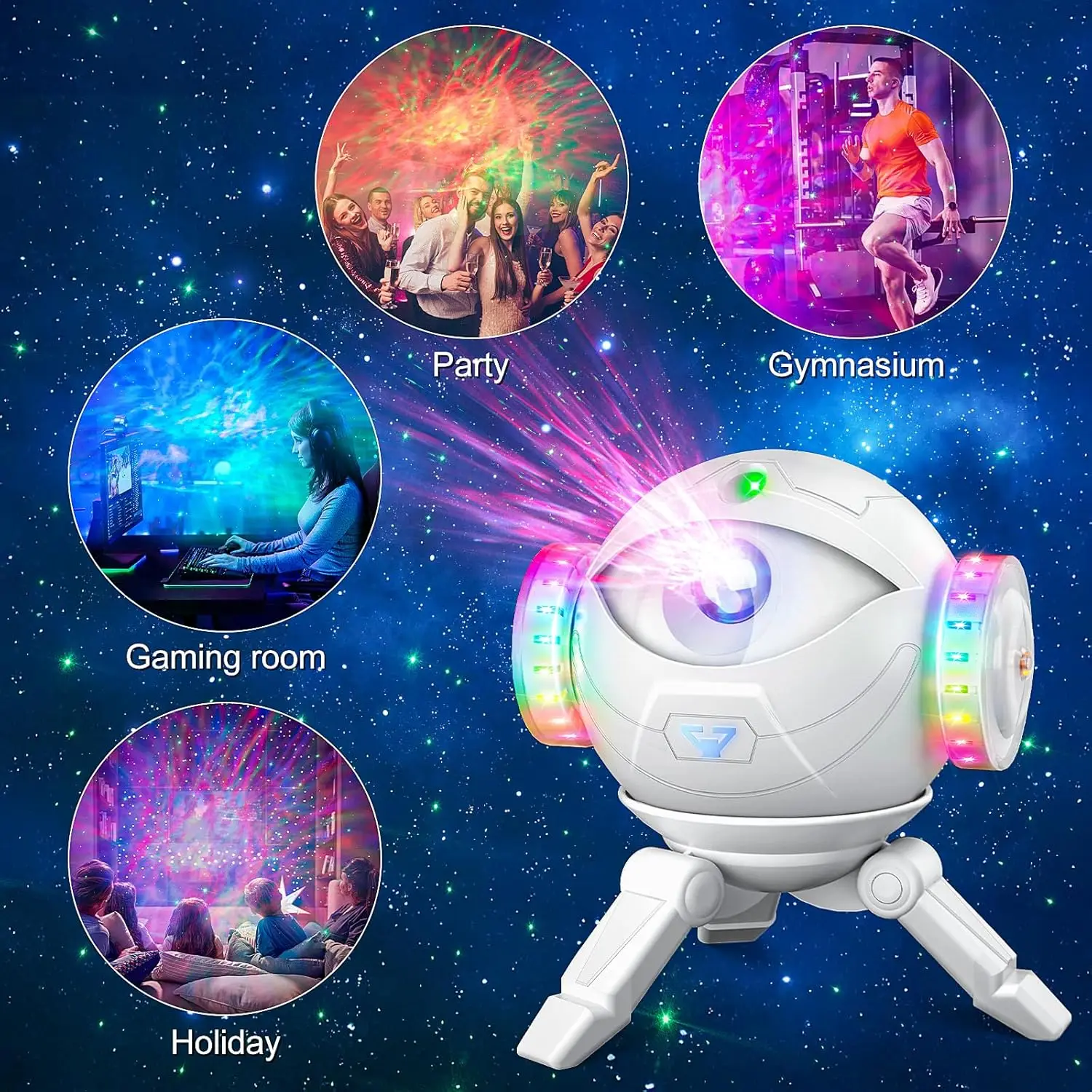 Projecteur de veilleuse ciel étoilé, lumière d'ambiance de vague de nébuleuse de galaxie, 360 °   Lampe d'ambiance rotative pour la décoration de la chambre à coucher, cadeau cool pour enfants