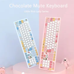 Cute Kawaii Girl Gaming Wireless Keyboard Gamer Pink Keypad Compact Cartoon Silent Wired Keyboard For Laptop PC Computer Desktop