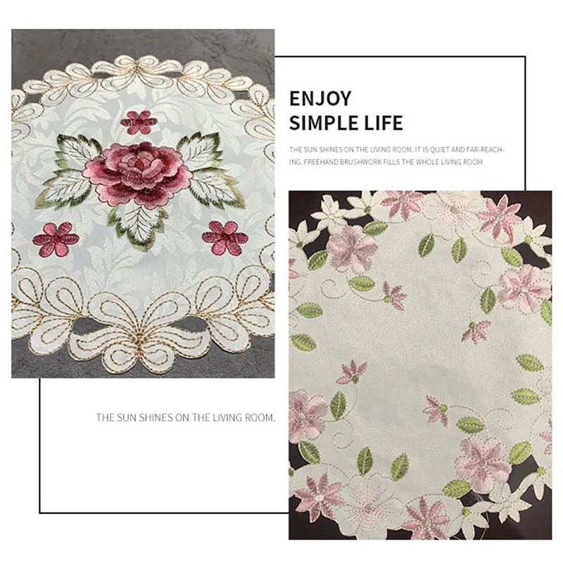 Popular Round Rose Flower Embroidery Table Place Mat Pad Cloth Placemat Doily Coffee Tea Coaster Kitchen Cup Pad Table Decor 1PC