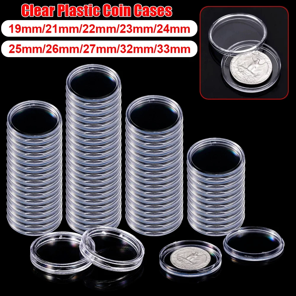 

10/25/50/100Pcs 19-33mm Transparent Coin Cases Holder Coin Collecting Box Case Coins Capsules Protection Boxes Container Hucha