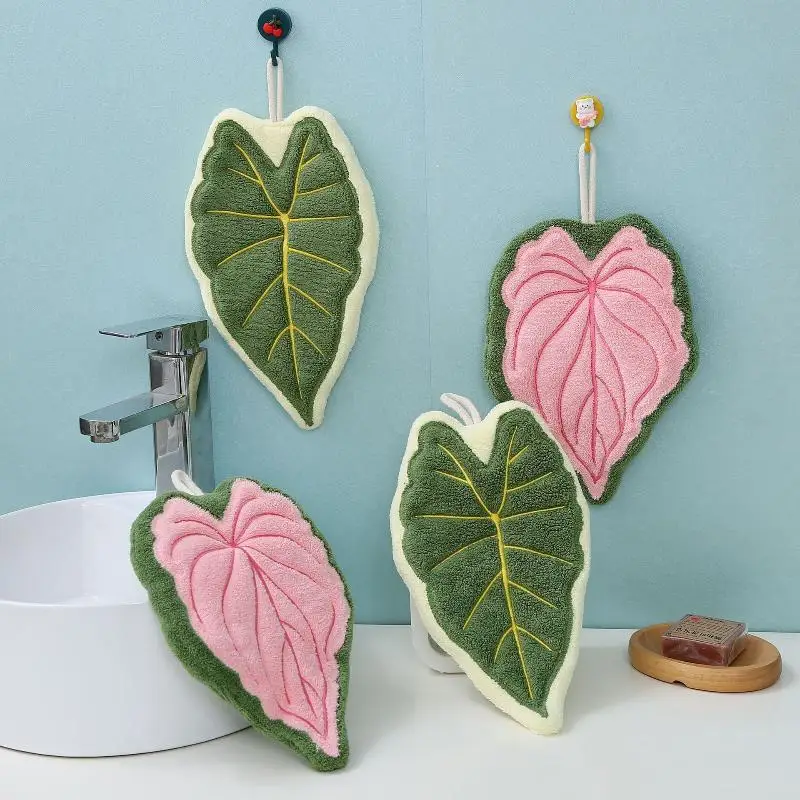 NEW SALE Leaf Wipe Hand Towel Coral Fluff Towel Kitchen Cleaning Household Soft Absorbent Creative Hanging Bathroom Hand Towel