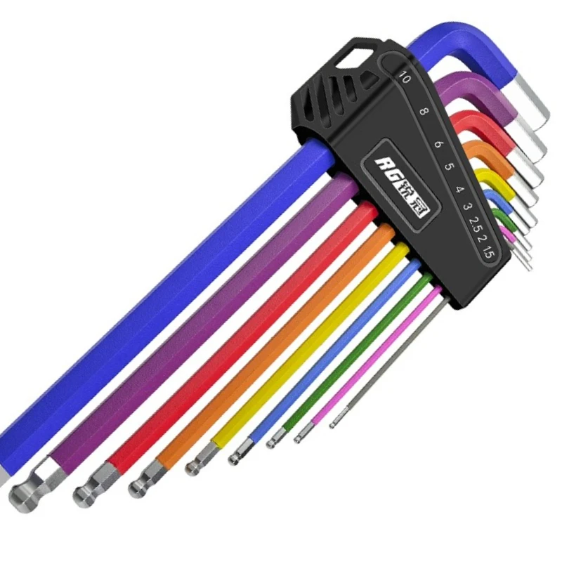 

9PCS Colored Hex Wrench Set Professional Complete Hex Wrench Automotive Mechanical Workshop Spanner Non Slip Hand Tools Manual
