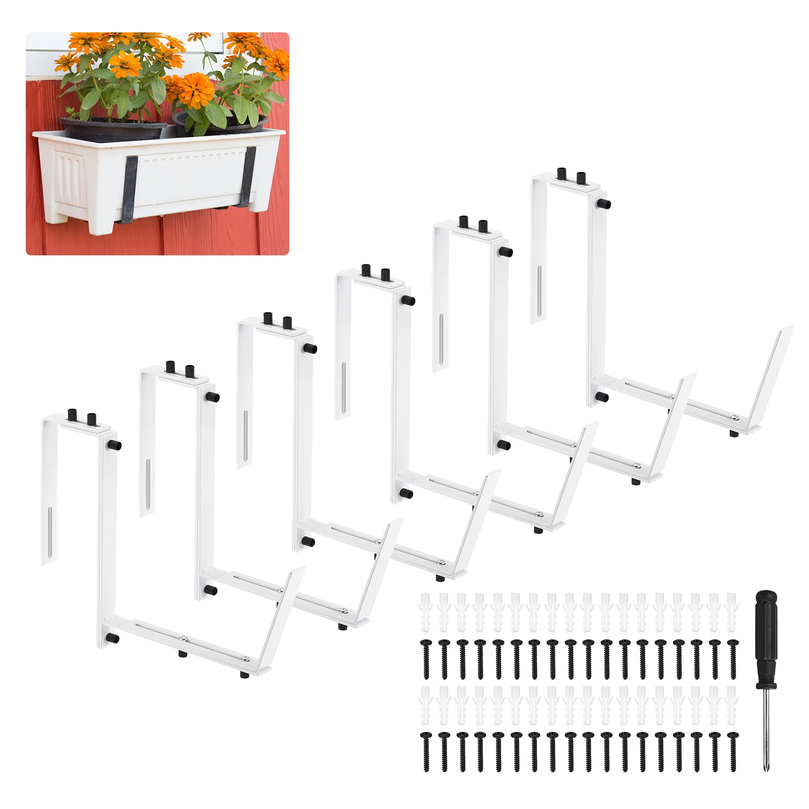 6pcs White Planter Box Brackets Adjustable Window Planter Box Brackets Window Box Brackets Iron Flower Box Wall Mounting Hook