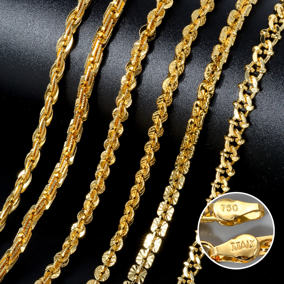 Fashion luxury Italy 750 18k gold plated Copper Link Chain Necklace For Women Jewelry Man Neck Accessories Charms Party Gift