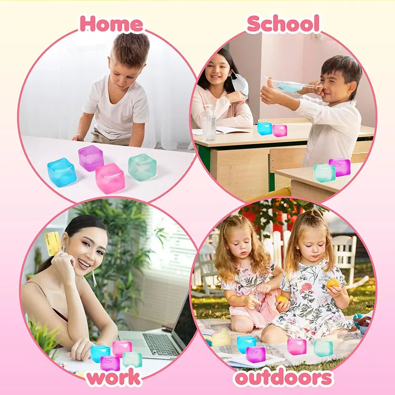 Cubos de hielo blandos de 4 colores, juguetes blandos, bolas para aliviar el estrés, juguete sensorial de rebote lento para niños, recuerdos de fiesta, regalos de cumpleaños
