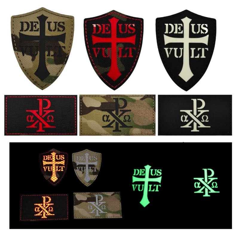 Reflective Embroidered TEMPLI SIGNUM MILITI Knights Templar Tactical Emblem Chevron Patches Sticker Strip Badges For Clothing
