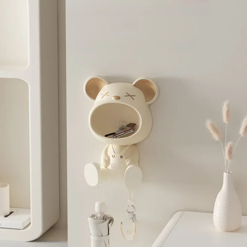 

Cute Bear Wall Hanging Key Holder Hole-Free Shelf Entryway Storage Decor Cream Wind Home Adornos Para Casa Decoration