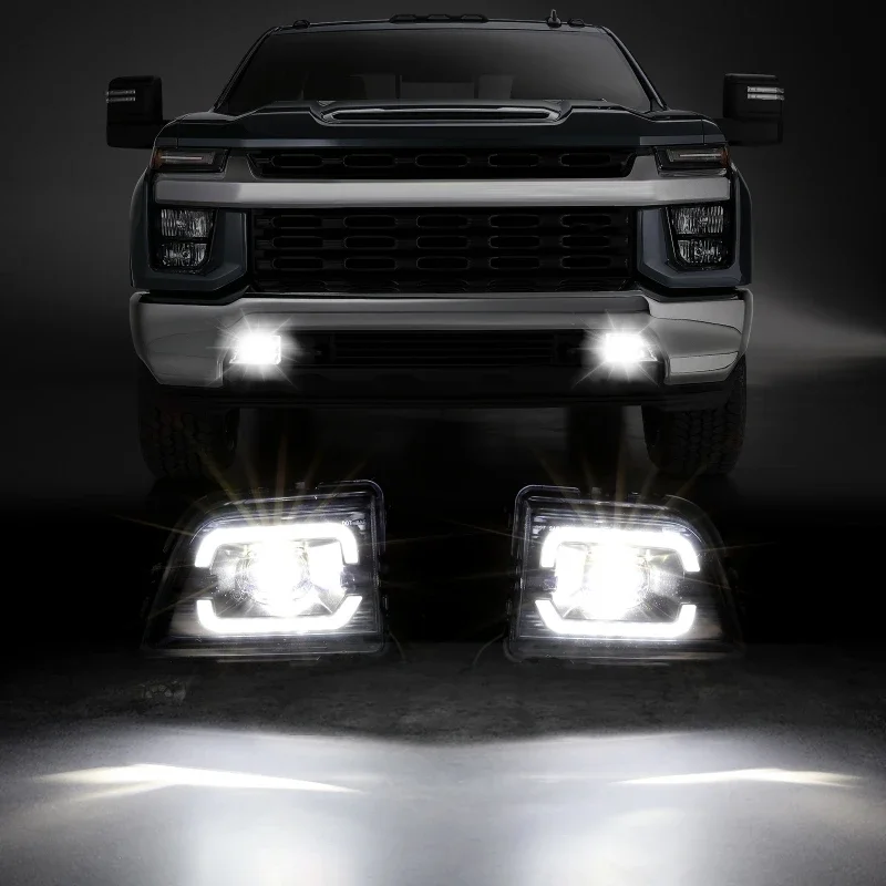 2PCS For Chevrolet Silverado 2019 2020 Fog Light Led Daytime Running Lamp DRL Daylights Front Bumper Wateproof Turn Signal Light