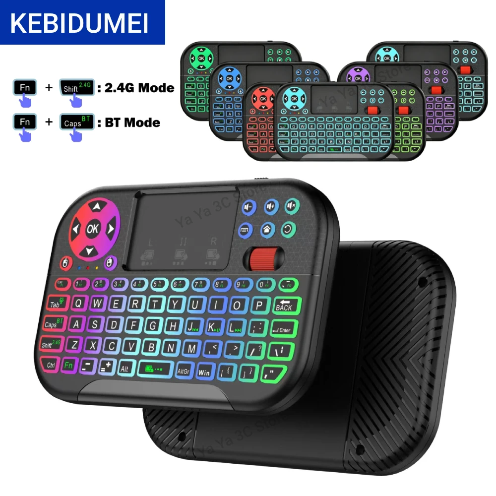 KEBIDUMEI BT 2.4G Air Mouse with Touchpad Keyboard Backlight English Mini Wireless Keyboard for Android TV Box Digital Computer