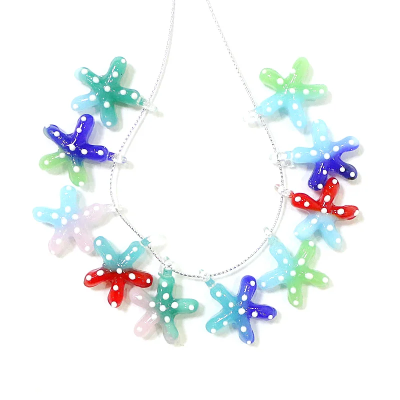 

2Pcs Mini Glass Starfish Charms Colorful Cute Sea Star Fish Pendant for DIY Jewelry Making Supplies Aquarium Decor Accessories