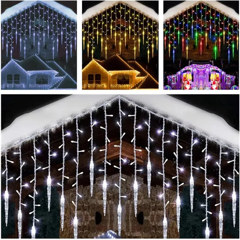 

3M LED Curtain Icicle String Lights Christmas Garland Waterfall Outdoor Garden Decoration Fairy Light for Street Eaves Patio