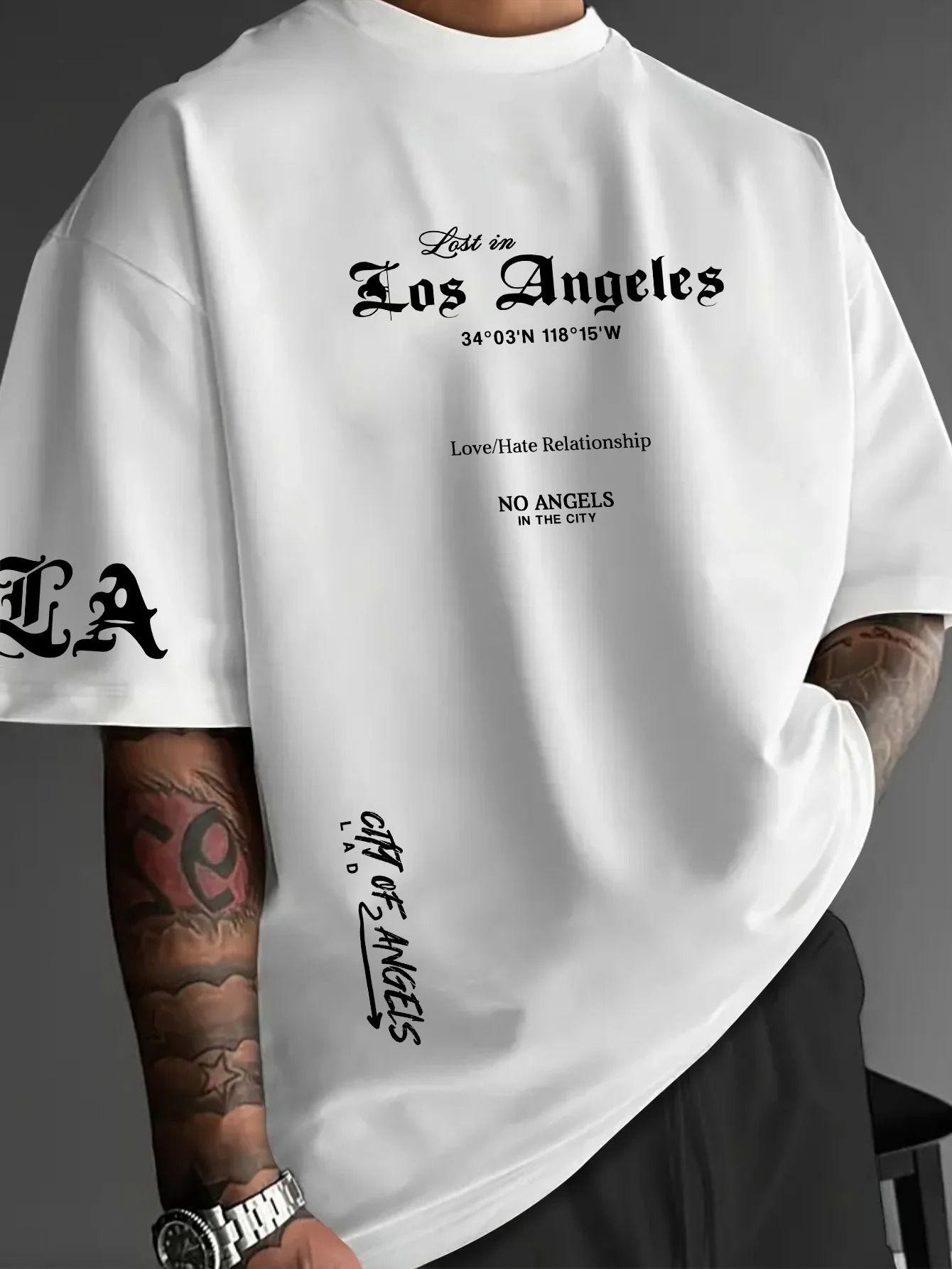 American style new men's summer retro Gothic Los Angeles letter print soft and breathable round neck T-shirt outdoor street top