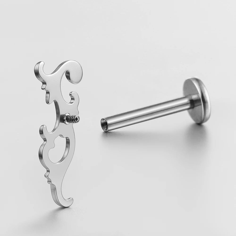 Giga Titanium Baroque Scroll Vine Labret Stud