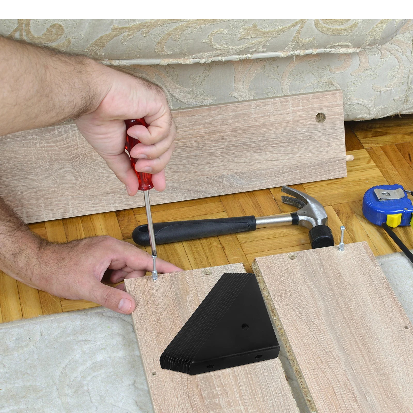 

12Pcs Black Triangle Corner Brackets Reinforced Metal Corner Brace for Wood Furniture Cabinet Table Bed Support