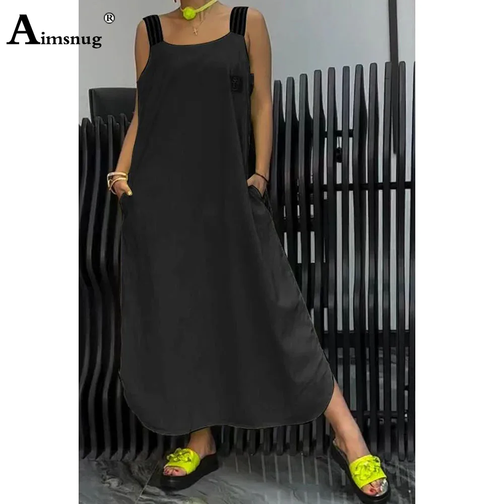 Aimsnug Plus size 5XL Women Elegant Strappy Dress 2024 Bohemian Linen Dress Female Sleeveless Casual Ankle-Length Dresses Robe