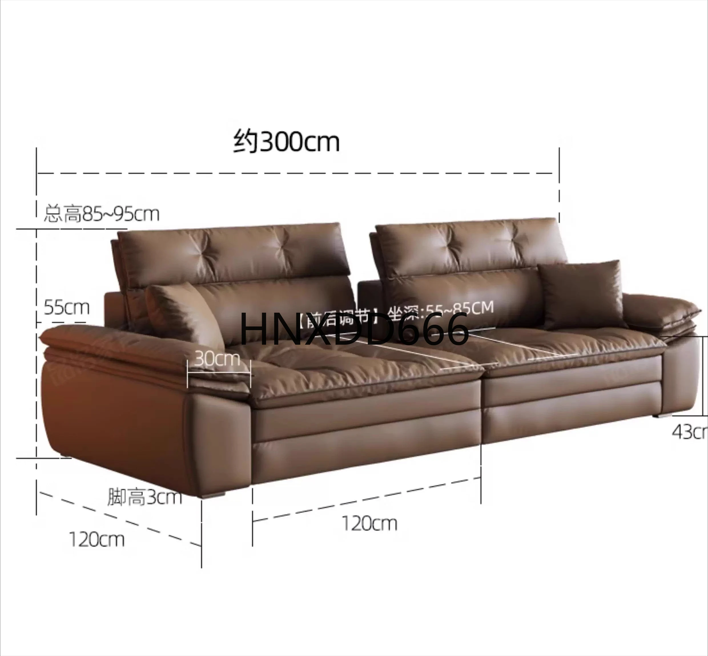 

Living room super wide sitting deep ecological leather straight row sofa
