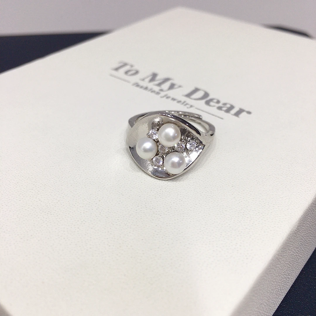 

ZHBORUINI Регулируемое кольцо с пресноводным жемчугом и цирконом 4-4,5 мм, три жемчуга, ретро-дизайн в виде листьев, модные индивидуальные ювелирные изделия, подарок